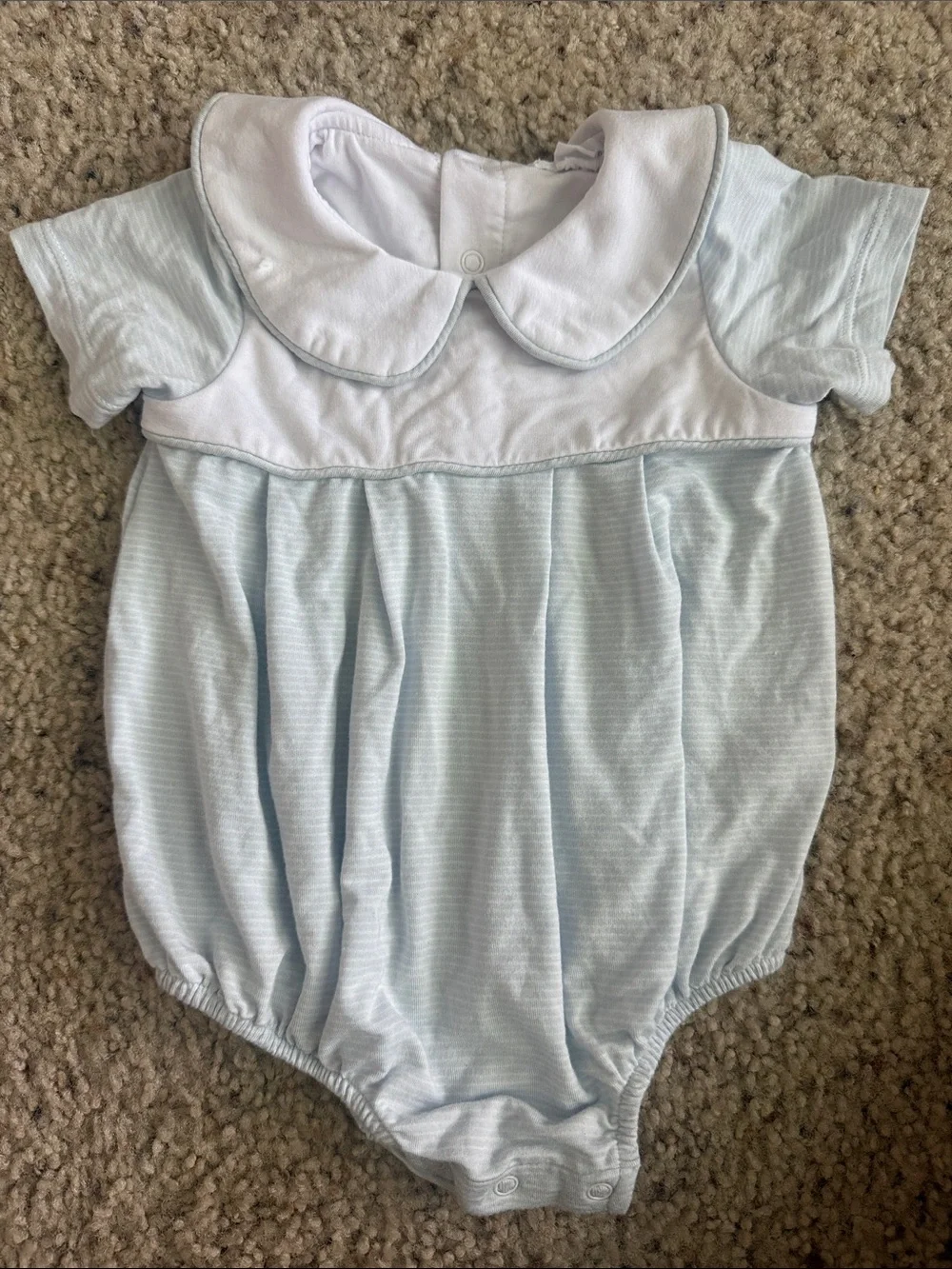 Angel Dear Pale Blue Bubble Romper with White Trim